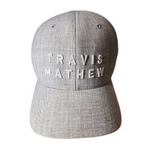 TRAVIS MATHEW Hat Cap Mens Snapback Baseball Adjustable OSFM Gray White Spellout